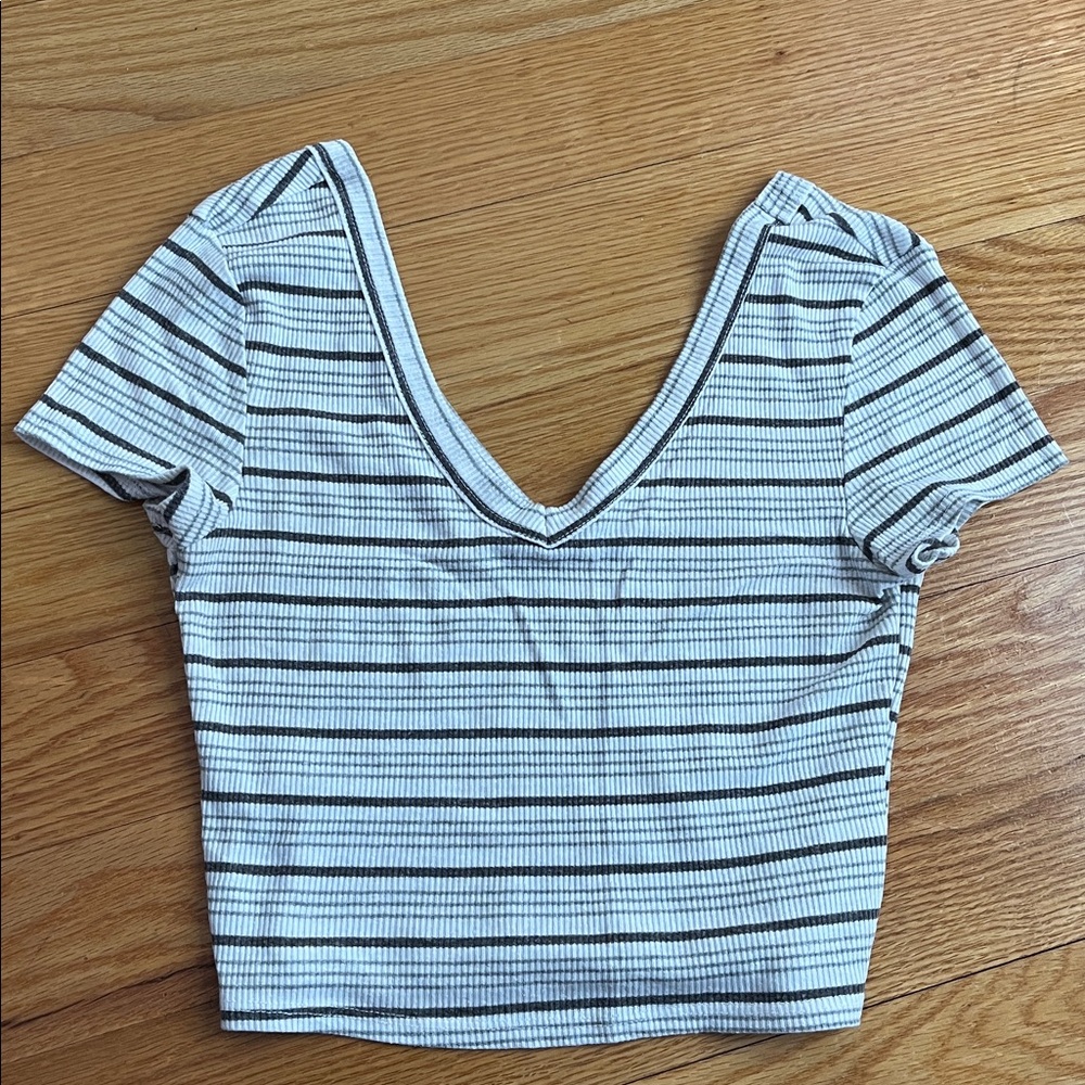 Essentials Black and White Striped V-Neck Crop Top